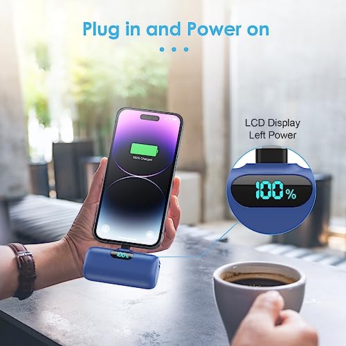 [2 Pack] Small Portable Charger for iPhone,Upgraded 5000mAh PD Fast Charging Power Bank, LCD Display Cute Mini Battery Pack Compatible with iPhone 14/14 Pro Max/13/13 Pro/12 Pro/11/XR/X/8,Blue+Purple - color: Blue +Purple