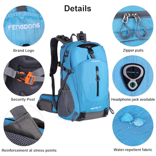 FENGDONG 40L Waterproof Lightweight Hiking,Camping,Travel Backpack for Men Women Blue - color: A3- Blue
