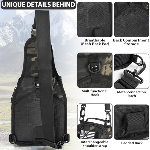 GMAK Tactical Sling Bag for Men, Tactical Camo Shoulder Bag Military Bags - color: Black Camo
