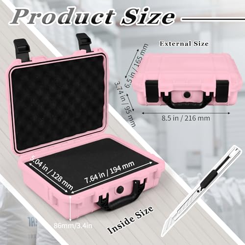 Relaxweex 1 Pcs Waterproof Hard Case with DIY Customizable Foam Insert Portable Protective Case with Knife for Camera Drones Equipments Tools Test Instruments(Pink,8.5 x 6.5 x 3.7 Inch) - color: Pink, size: 8.5 x 6.5 x 3.7 Inch