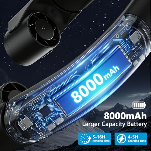 Mavax ChillGo Portable Neck Fan - 8000mAh Personal Wearable Fan, 9000 RPM Direct-flow 4X Powerful 360° Airflow Cooling Fan, Max 16H, 4 Speeds, LED Display, Great Gifts for Men Women - 5th Gen Black - color: Black