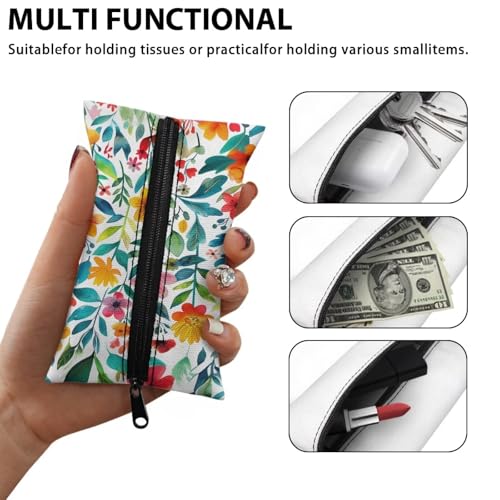 Flashideas Wildflower Reusable Tissue Holder Fabric Purse Zipper Enclosed Coins Tissue Pouch Soft Tissue Holder for Purse Travel Tissue Holder for Bag Car Office Home - color: Wildflower