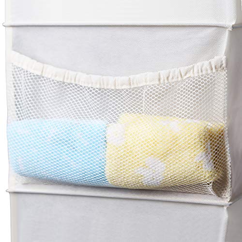 MAX Houser 4-Shelf Hanging Closet Organizer, Space Saver, Cloth Hanging Shelves with 2 Side Pockets, Foldable (Beige) | Foldable Fabric Hanging Shelves for Closet, Cloth Hanging Shelves with 2 sturdy hanging hooks, Small Space Saver - color: Beige-2