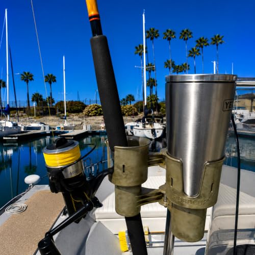 ROBOCUP, (Camo), Patented Boat Cup Holder, Clamp on Portable Storage Caddy Securely Holds 2 Drinks, Fishing Poles, Tools, Marine Gear | Perfect for Boating, Beach Umbrellas, Golf Carts - color: Camo, size: Standard Spring