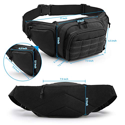 Tactical Fanny Pack Gun Holster for Men, Adjustable Waist Bag Zippered Pockets, Everyday Hip Pouch for Workout Travel Outdoor Running Hunting (Black) - color: Black