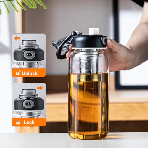 34oz Glass Water Bottle with Capacity Mark & Sleeve, BPA-Free Tea Bottle with Infuser for Hot & Cold Drinks, Tea, Coffee and Water for Gym, Home & Office