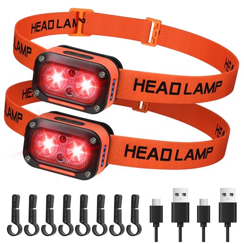 DARKBEAM Red Light Headlamp LED Rechargeable Headlamps for Astronomy 2 Pack | Redlight Headlight Head Lamp, Waterproof Head Lamps, Up/Down Adjustable for Adults Night Fishing Hunting Stargazing Camping - color: Dual Redlight-2 Pack