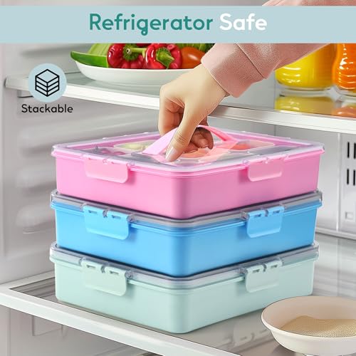 Snackle Box Container for Adults with 9 Compartment, Divided Serving Tray Snack Box Containers with Lid and Handle, Charcuterie Boxes Portable Snack Platter for Fruit Veggie Party Travel, Green - color: Green