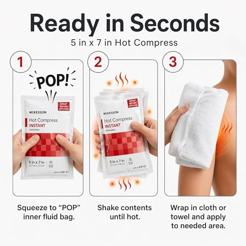 McKesson Instant Hot Packs, Instant Hot Compress, 5 x 7 in | Instant Hot Pack,Sodium Acetate / Water,Disposable,5 X 7 Inch - color: Red, size: 5x7