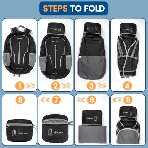 ZOMAKE Lightweight Packable Backpack 25L, Foldable Hiking Daypack - color: Black B, size: 25L