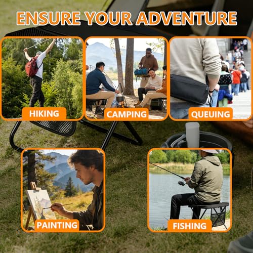 Camping Stool, Lightweight Foldable Portable Chair with 2 Pockets, Suitable for Hiking, Camping, and Queuing, It Can Hold Up to 250 Pounds (Khaki)