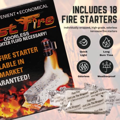 Fast Fire, Stainless Steel Charcoal Chimney Starter (Red) - Rust Resistant BBQ Coal Lighter with Patented Insert, Cool-Touch Handle, 18 Fire Starters for Grills. Outdoor, Camping - color: Stainless Steel Red