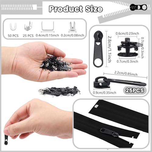 DOITEM 25Pcs Black Zipper Repair Kit Zippers Replacement 3# Zipper Pull Rescue Kit for Clothing Jackets Purses Luggage Backpacks - color: 3# Black Slider