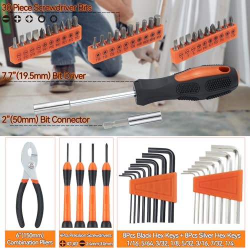 MARTCOLOR Household Tool Set, Orange Hand Kit with Storage Case, 58-Piece - color: Orange