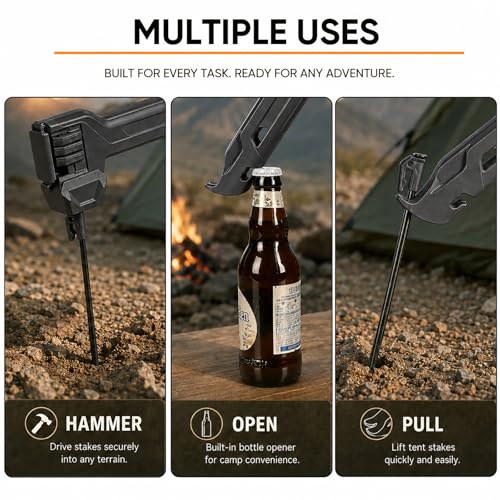 Northroad Tent Stake Hammer with 8 Pack Tent Stakes,Black Lightweight Camping Mallet with Nail Puller & Bottle Opener,Heavy Duty Tent Peg Hammer for Camping&Hiking - color: Black