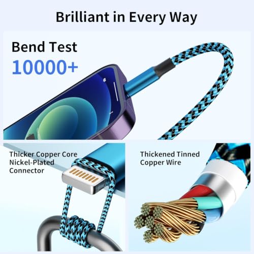 Cruise Essentials 4 in 2 Multi Charging Cable, USBA/ C Phone Charger Cord | Three C Port Charging Cords for Multiple Devices,USB C Charger Cord for iPhone 17-11/Galaxy/Tablets/PS Home,Office,2Pack 5FT - color: Red&Blue&White&Green