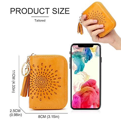 APHISON RFID Credit Card Holder Zipper Card Case Keychain Small Wallet for Women 1927 DARK-YELLOW - color: A-DARK-YELLOW（single zip）