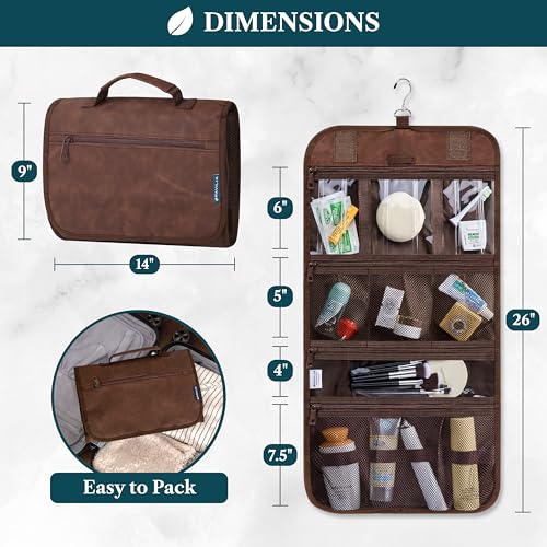 PAVILIA Hanging Toiletry Bag for Women Men Foldable Travel Organizer, Brown - color: Brown