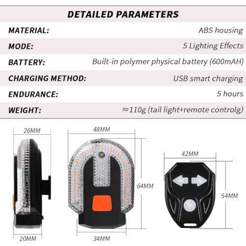4Pcs Turn Signals for Bicycles with Alarm, USB Charging Remote Control Split/Integrated Bike Tail Light 5 Modes Waterproof Strobe Bike Rear Lights Can be Mounted on Front and Rear of Bicycle