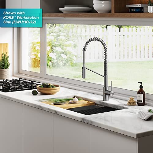 KRAUS Oletto Commercial Style Single Handle Pull Down Kitchen Faucet with QuickDock Top Mount Installation Assembly in Spot Free Stainless Steel, KPF-2631SFS - color: Spot-Free Stainless Steel, style: Commercial Style Faucet