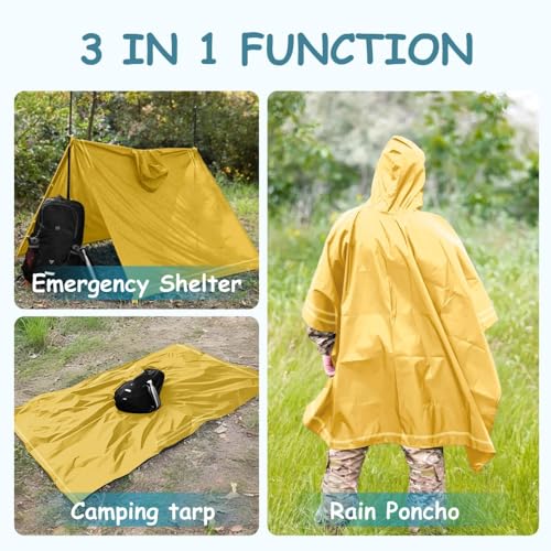 Plus Size Rain Poncho with Hood and Reflective Stripes, Big and Tall Rain Poncho, Ideal as Rain Ponchos for Adults - color: Yellow