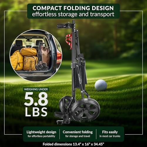 Caddytek CaddyLite 5.8 Deluxe Golf Pull Cart - Lightweight Folding 2 Wheel Golf Cart with Compact Design, Ergonomic Handle, Maintenance-Free Wheels, Mesh Net Storage, Portable and Trunk Friendly