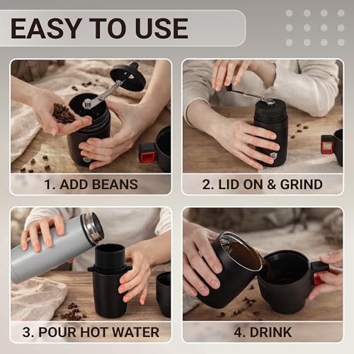 Manual Coffee Grinder for Camping and Travel, Portable Pour Over Brewer Kit
