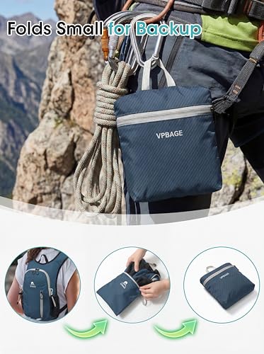 Foldable Small Hiking Backpack with 3 Strap Pockets – Lightweight 300D Spill-proof Daypack for Men Women – Packable Small Travel Backpack with Chest Strap & Trekking Pole Holder – Durable Outdoor Bag - color: Darkgray