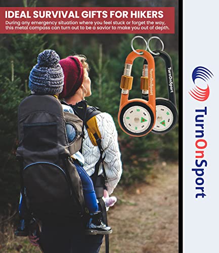 2 Pack Carabiner Clip On Compass Hiking - Compact Compass Keychain Backpacks | Small Pocket Magnetic Compass Keychain for Kids - Twist Lock | Keyring Keychains Outdoor Survival Camping