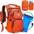 Hydration Backpack 22L, Hiking Backpack with 2L Leakproof Bladder, Sewn-in Rain Cover, Insulated Compartment for Men & Women Running, Cycling, Camping - color: Orange