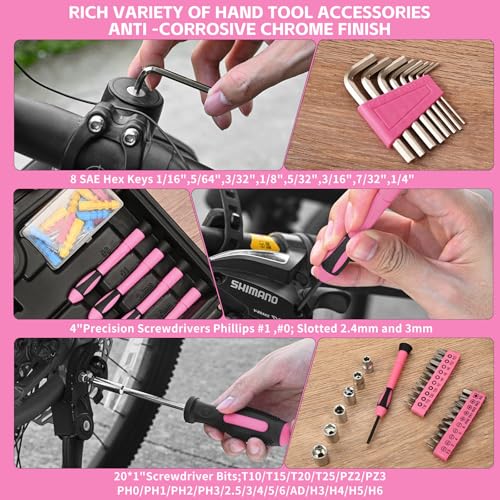 HANGYING 132-Piece Home Tool Kit for Women with Plastic Toolbox Pink | All Purpose Home Repair Tool Set with Storage Case, Women Small Tool Kit, Garage Office College Dorm & DIY Projects Use - color: Light Pink