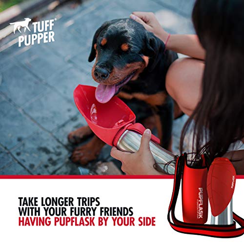 Tuff Pupper PupFlask Insulated Neoprene Dog Water Bottle Holder Sling with Wide Adjustable Shoulder Strap, Great for Travel, Walking, Hiking, Portable Pet Water Bottle Holder (40 OZ, Crimson Red) - color: Crimson Red, size: 40 OZ