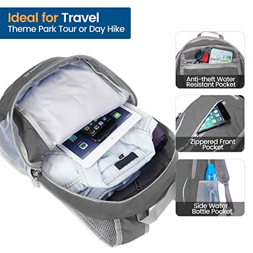 ZOMAKE Lightweight Packable Backpack 25L, Foldable Hiking Daypack - color: Medium Grey, size: 25L