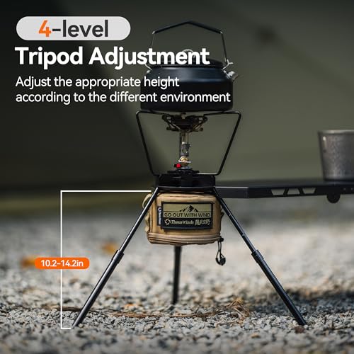 Thous Winds Camping Stove Stand, Backpacking Campfire Tripod with Upper Support, 10.2-14.2 Inch Height Adjustment