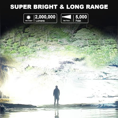 MIXILIN Rechargeable Spotlight 2,000,000 Lumens, Super Bright LED Spotlight Flashlight Outdoor with COB Light & Foldable Tripod, Long Lasting Large Handheld Spot Light for Boating Camping