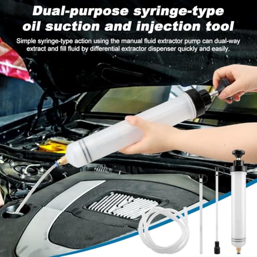500cc Oil Suction Syrin ge Fluid Transfer Pump, Automotive Brake Fluid Extractor Pump with Long Rubber Hose, Manual Fuel Suction & Filler Vacuum Fuel Transfer Cleaner(Color:Clear)