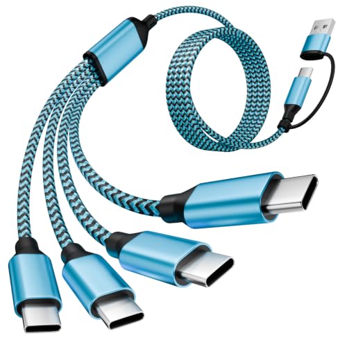 4 in 2 USB C Splitter Charging Cords,Universal Charging Cable,1Pack 5FT | Four Type C Ports Mulit Charging Cable,Travle Charger Cord for iPhone 15-17/Galaxy/Tablets/PS,1Pack 5FT,Blue - color: Red&White&Black&Blue