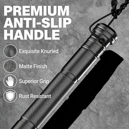 Trekking Pole Tactical Walking Stick,Survival Hiking Pole(7-Section) - color: 7-Section Black Handle