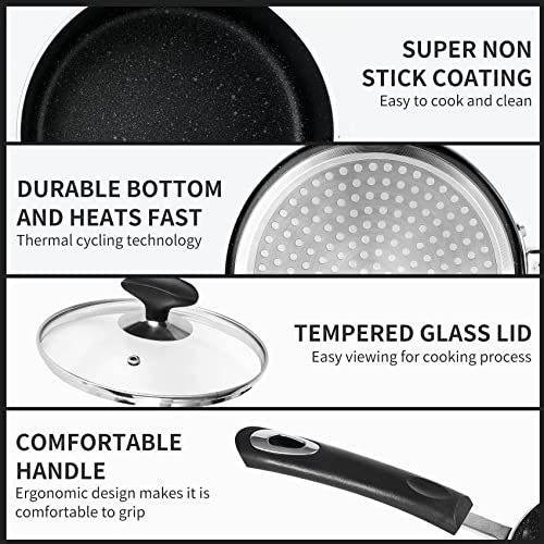 Nonstick Saucepan Set - 1 Quart and 2 Quart,Ultra Non Stick Sauce Pan Small Pot with Glass Lid,Great for Home Kitchen Restaurant,Black - size: 1+2 sets