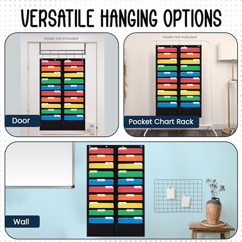 Essex Wares - 20 Pocket File Folder Pocket Chart, Black, 28" W x 46" T | Versatile Wall Hanging File Folder Organizer for Classrooms, Offices, Home, and More - Wall Folder Organizer - size: 20 Pocket