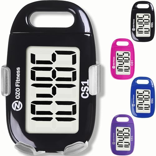 Clip-on 3D Pedometer for Walking Steps Counter with Lanyard, Simple Exercise Tracker for Women and Seniors with Large Accurate Digital Display, Portable Minimalist Sports Monitor - color: Black