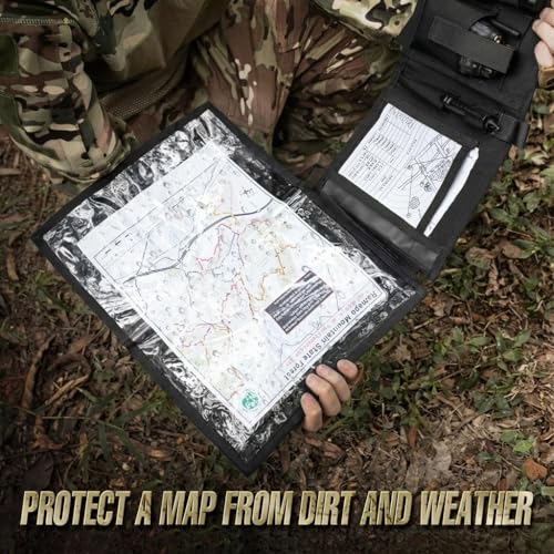 KOSIBATE Map Case, Military Map Protector, Water-Resistant Map Pouch Holder for Outdoors or Hiking - color: Black