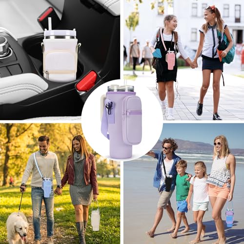 GOEWY Water Bottle Carrier Bag for Stanley Cup 40/30oz with Phone Pockets - color: Purple, size: 40oz