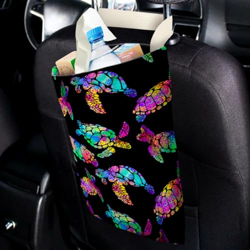 IRADA Car Trash Bag Hanging No Snap Small Garbage Bag for Car Back Seat - Cute Printed One-handed Strap Trash Bags - Rainbow Turtle - color: Rainbow Turtle Car Trash Bag