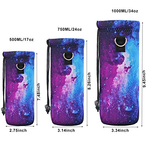 RICHEN Neoprene Water Bottle Carrier Bag with Adjustable Shoulder Strap,Insulated Water Bottle Cover for Stainless Steel/Glass/Plastic Bottles - color: Galaxy, size: 500ml