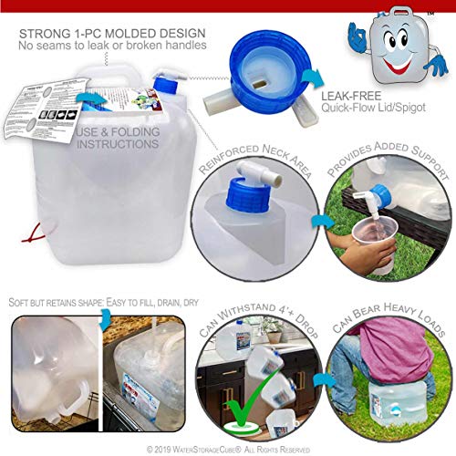 WaterStorageCube Collapsible Water Container with Spigot (5.3 Gal (2-Pack)) | BPA-Free Camping Water Storage Carrier Jug for Outdoors Hiking Backpack & Survival Kit, Foldable Portable Water Canteen