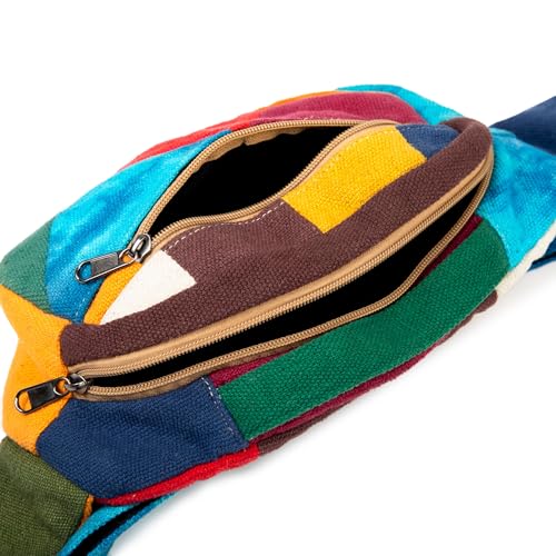 Freakmandu Eco-Friendly Boho Hippie Style Hemp Fanny Pack White Hip Waist Bag for Hiking Running Jogging - color: Geometric Mix