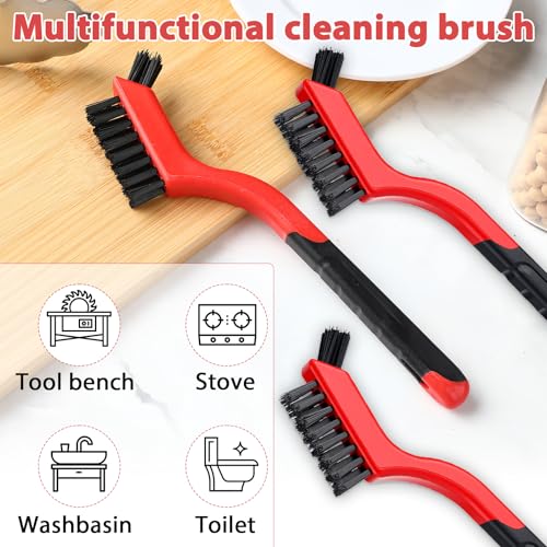 Reallnaive 50 Pcs Nylon Cleaning Brushes Bulk 7 Inch Red Nylon Brushes with Curved Handle Grip for Deep Cleaning Small Parts Rust Dirt Paint Scrubbing, Removal Surface in Hole - color: Red