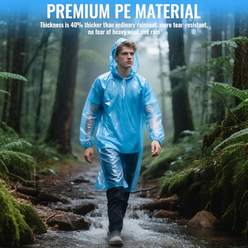 GAOHUI Disposable Rain Ponchos for Adult/Kid/Family Pack 4, Thicker Ponchos - color: 2clear, 2blue(adults)