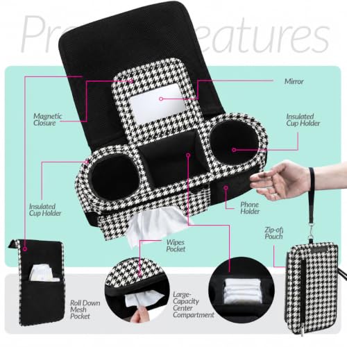 Swanoo Slip-Proof Stroller Caddy Organizer with Non-Slip Straps | Non-slip Grip Locks to any Handlebar,Cup Holder, Phone & Wipe Pockets,Fits UPPAbaby, Doona, Wonderfold. Backed for Life - color: Houndstooth